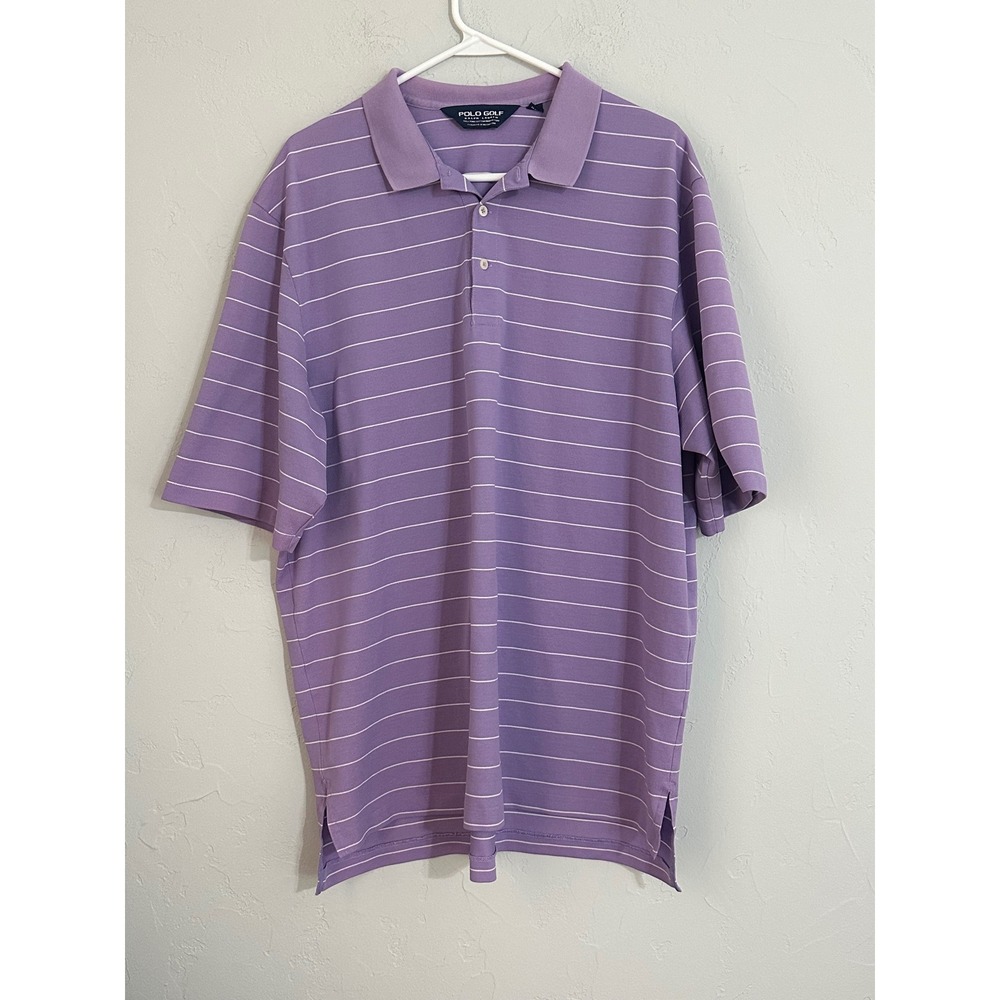 Polo Golf Ralph Lauren Mens Striped Polo Shirt Purple White XL Golf Casual